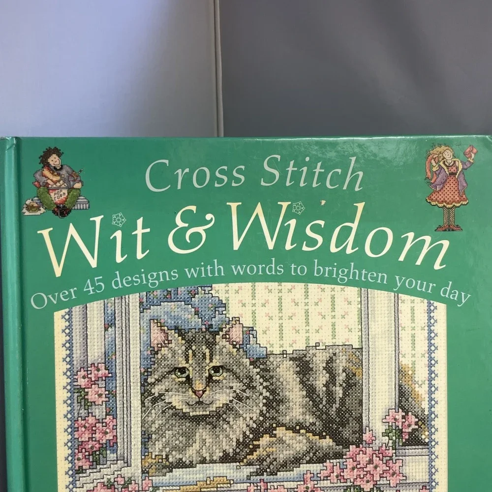 Cross Stitch Wit & Wisdom Craft Book Hardcover by Joan Elliott Kitty Cat